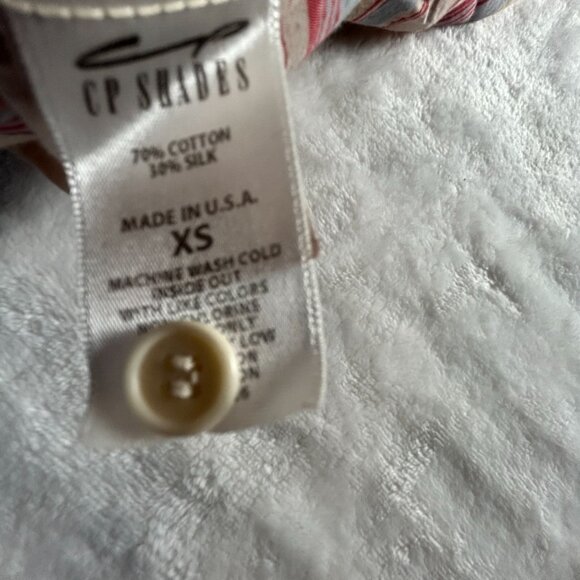 CP Shades Womens XS Striped Button-Up Blouse Cotton/Silk Red/Beige Pleated Hem - Picture 4 of 8